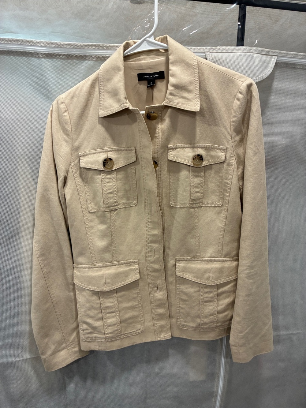 Ann Taylor Light Beige Utility Jacket with Button Pockets
